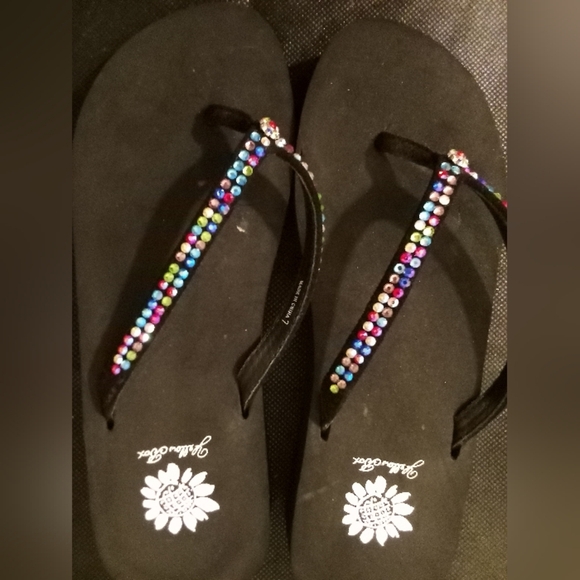 Yellow Box - NWT Wedge Style Slippers, Multi Colored Beads,Leather Upper Straps - Picture 2 of 6